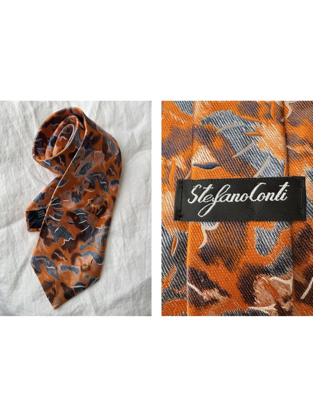 Stefano Conti Orange Floral Silk Tie